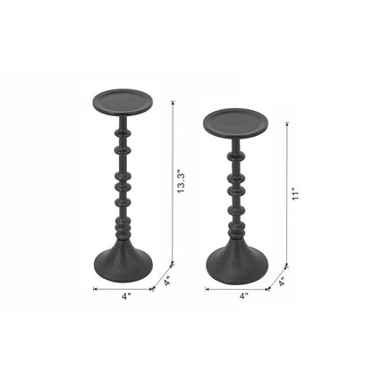 Decorative Black Iron Candle Holder with Spindle Design, Set of 2