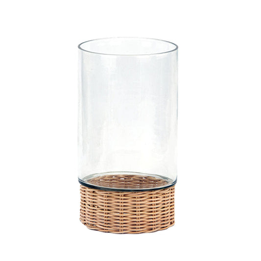 Handcrafted Clear Glass and Rattan Candleholder, 13 in