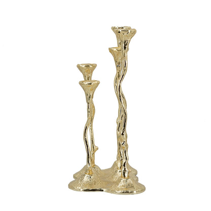 Gold Botanical Cast Aluminum Taper Candle Holder