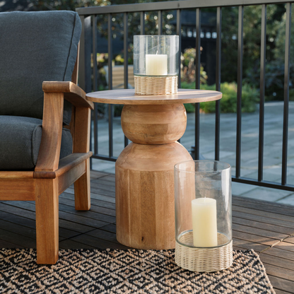 Handcrafted Clear Glass and Rattan Candleholder, 13 in