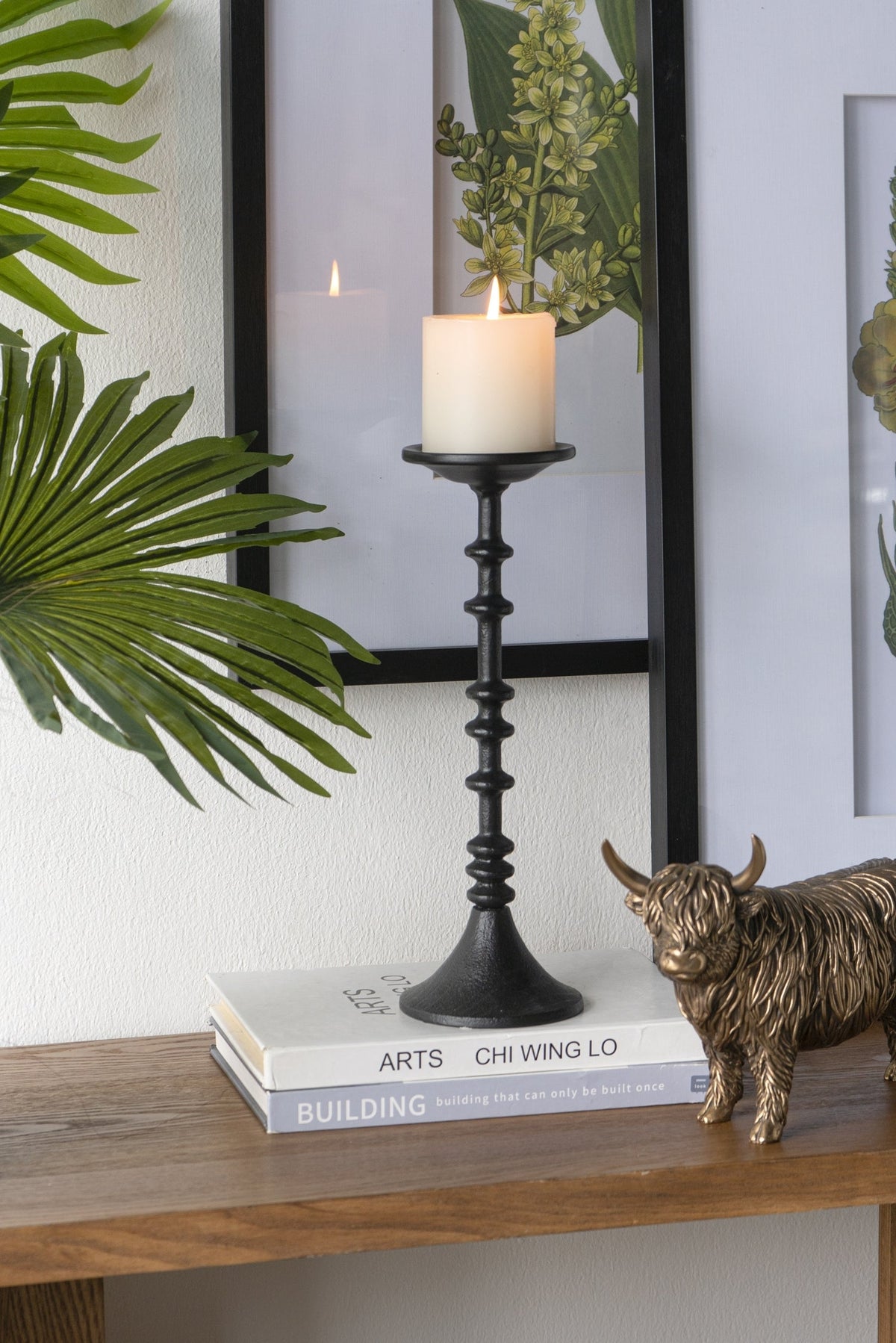 Decorative Black Iron Candle Holder with Spindle Design, Set of 2