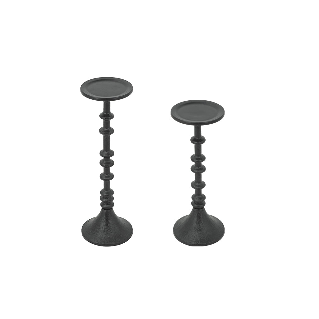 Decorative Black Iron Candle Holder with Spindle Design, Set of 2