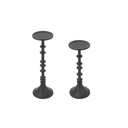 Decorative Black Iron Candle Holder with Spindle Design, Set of 2