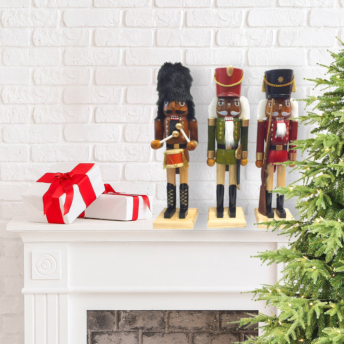 Natural Wood African American Nutcrackers, Set of 3