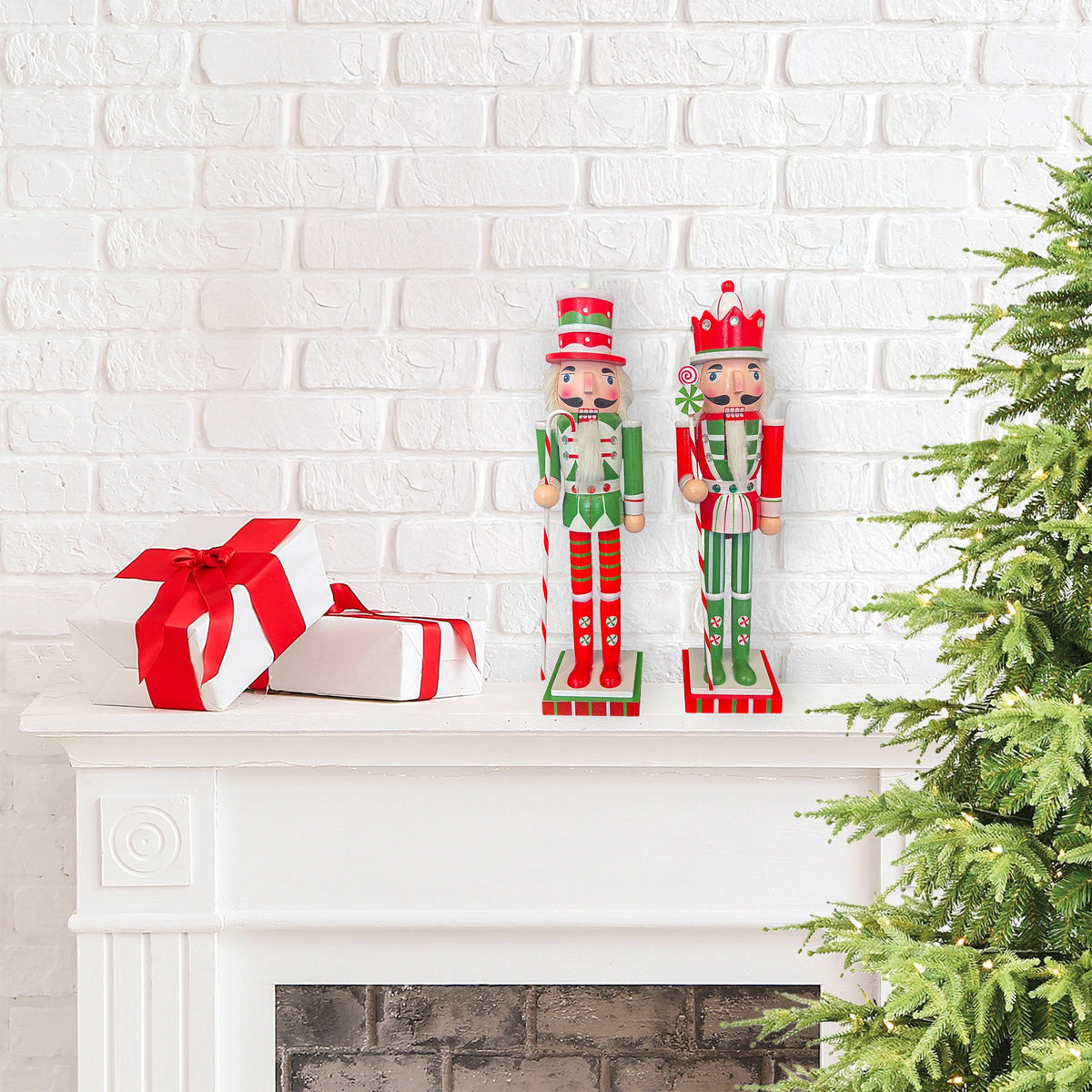 Red and Green Peppermint Nutcrackers, Set of 2