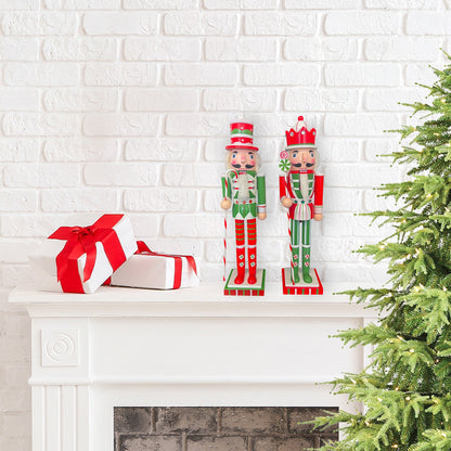 Red and Green Peppermint Nutcrackers, Set of 2
