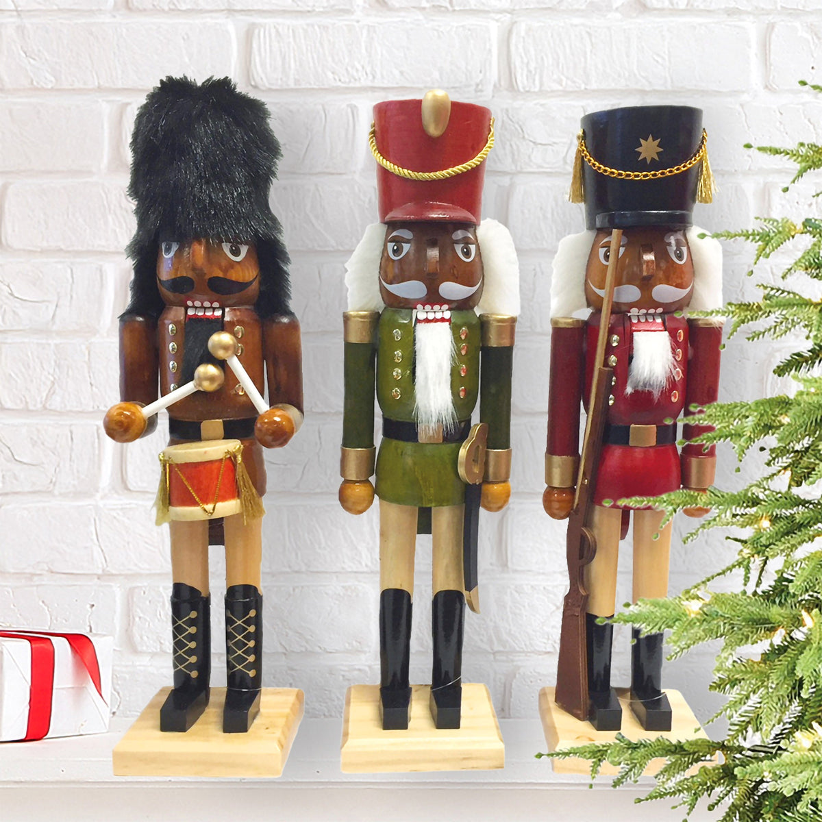 Natural Wood African American Nutcrackers, Set of 3